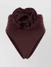 Magda Butrym High-waisted Ruched Bikini Bottom With Floral Embellishment In Burgundy