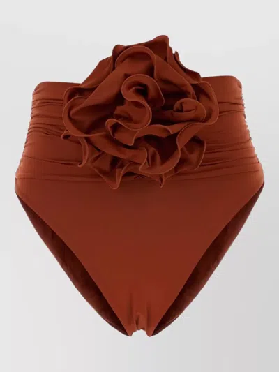 Magda Butrym High Waisted Stretch Nylon Bikini Bottom In Brown