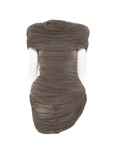 Magda Butrym High-neck Draped Mini Dress In Brown