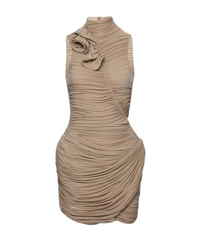 Magda Butrym High-neck Draped Mini Dress In Beige In Neutral