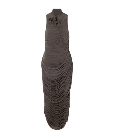 Magda Butrym High-neck Sleeveless Ruched Midi Dress In Black