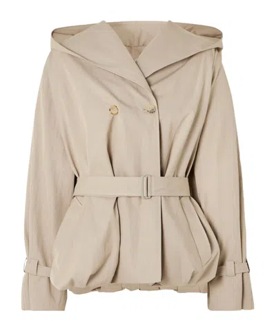 Magda Butrym Hooded Belted Cotton-blend Jacket In Neutral