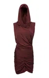 Magda Butrym Hooded Draped Mini Dress In Bordeaux