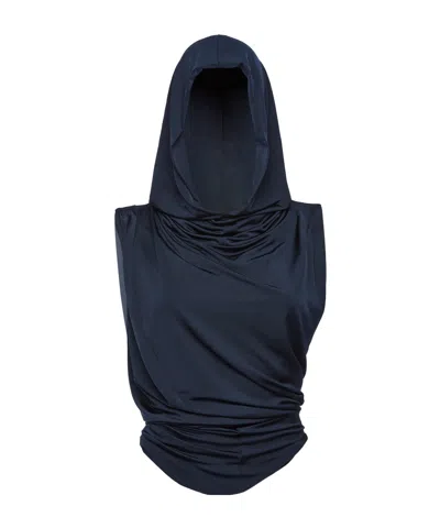 Magda Butrym Hooded Draping Blouse In Navy