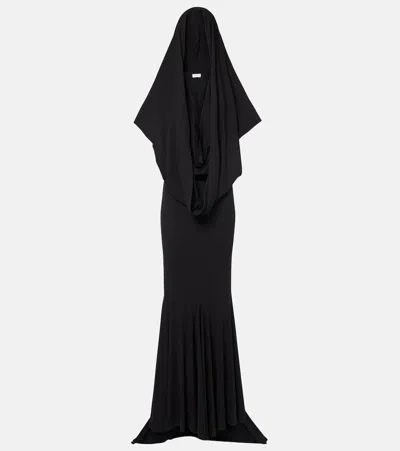 Magda Butrym Hooded Silk-blend Jersey Maxi Dress In Black
