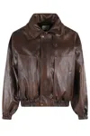 Magda Butrym Oversized High Neck Leather Jacket In Brown