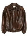 Magda Butrym Brown Snap-collar Aviator Leather Jacket In Multi