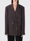 Magda Butrym Double Breasted Pinstripe Front Pocket Jacket In Brown
