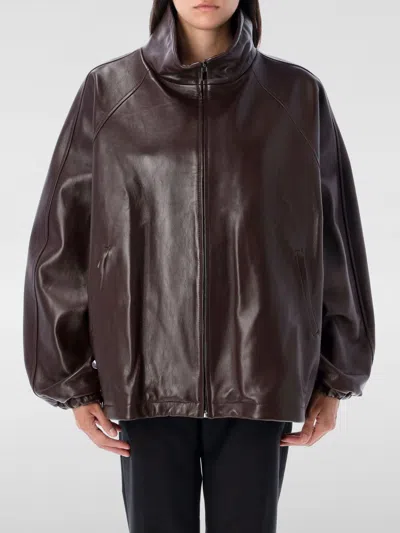 Magda Butrym Burgundy Leather Bomber Jacket In Brown