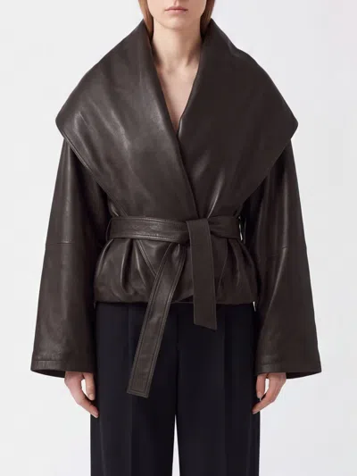 Magda Butrym Cropped Belted Leather Jacket In Brown