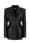 Magda Butrym Leather Blazer With Waist Belt And Notched Lapels In Black