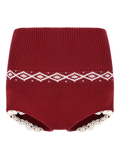 Magda Butrym Jacquard Lace Shorts In Red