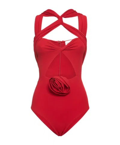 Magda Butrym Jersey Cutout Flower Bodysuitfr In Red