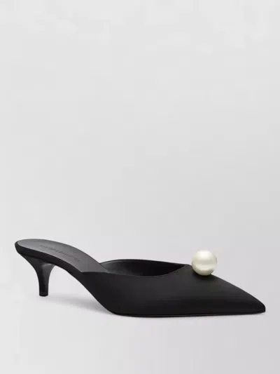 Magda Butrym Kitten Heel Mules Pointed Toe Pearls In Black