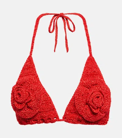 Magda Butrym 3d-flower Crochet Bikini Top In Red