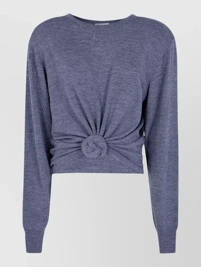 Magda Butrym Knit Crop Top Long Sleeves Knotted Design In Blue