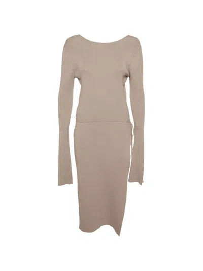 Pre-owned Magda Butrym Knitted Tie-up Top And Midi Skirt Set In Neutral