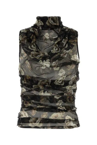 Magda Butrym Floral-print Organza Top In Black
