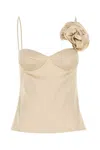 Magda Butrym Fitted Satin Top Featuring Floral Embellishment In Neutral