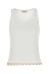 Magda Butrym Lace Trim Ribbed Texture Scoop Neck Top In White