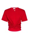 Magda Butrym Knotted Cropped Cotton-blend Jersey T-shirt In Red