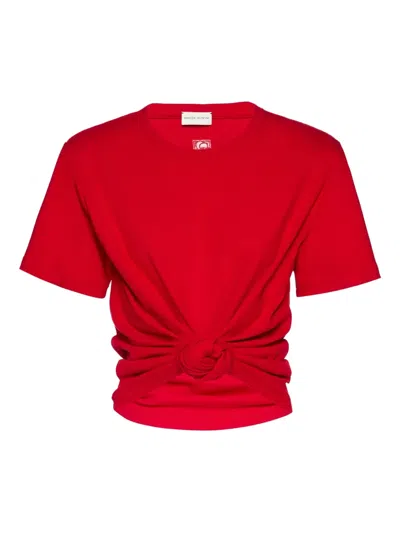 Magda Butrym Knotted Cropped Cotton-blend Jersey T-shirt In Red