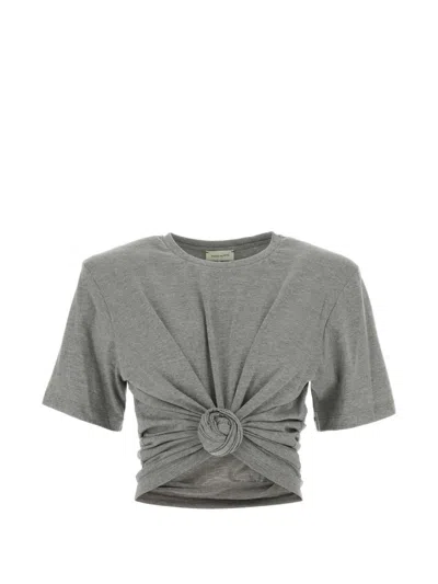 Magda Butrym Knot-detail Padded-shoulder T-shirt In Gray