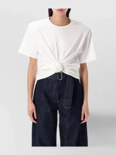 Magda Butrym Knotted Crew Neck Ribbed Short Sleeve Top In White