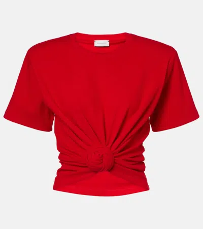 Magda Butrym Knotted Cropped Cotton-blend Jersey T-shirt In Red