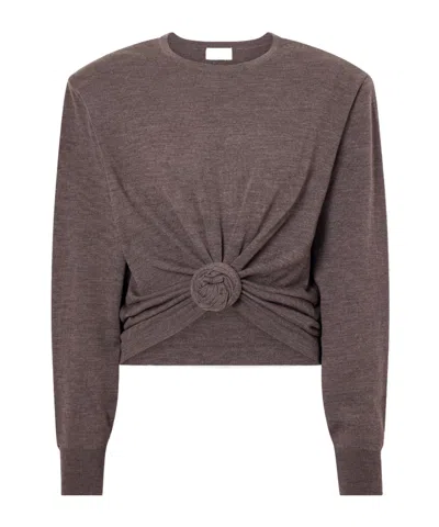Magda Butrym Knotted Cropped Wool Sweater In Brown