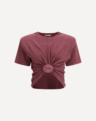 Magda Butrym Cropped Knotted Ribbed Cotton-blend Jersey T-shirt In Pink