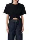 Magda Butrym Twist-front Ribbed Cotton-blend Jersey T-shirt In Black