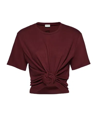Magda Butrym Cropped Knotted T-shirt In Burgundy
