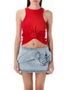 Magda Butrym Knotted Cropped Cotton-blend Jersey T-shirt In Red