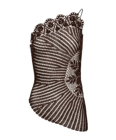 Magda Butrym Lace Crochet One Shoulder Top In Brown
