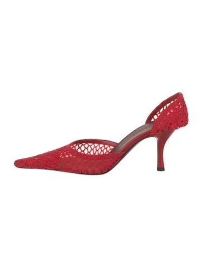 Pre-owned Magda Butrym Lace Crochet Trim D'orsay Pumps W/ Tags In Red