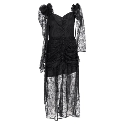 Magda Butrym Lace Detail Midi Off-shoulder Dress In Black Silk