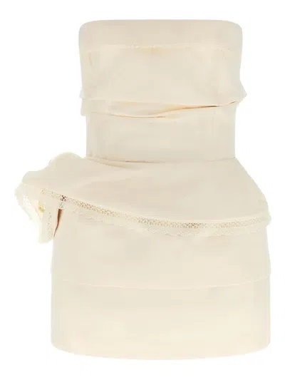 MAGDA BUTRYM LACE DRAPED FLOWER MINI DRESS