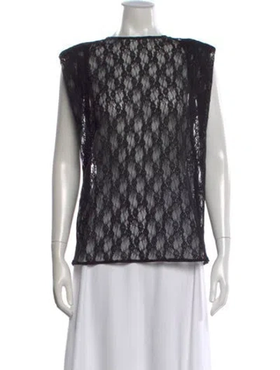 Pre-owned Magda Butrym Lace Pattern Crew Neck Top In Black