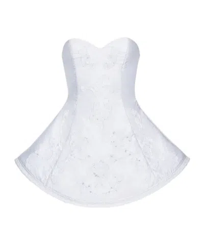 Magda Butrym Lace Poplin Strapless Babydoll Mini Dress In White