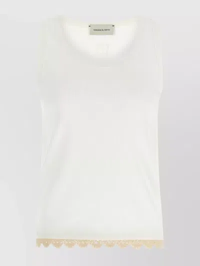 MAGDA BUTRYM LACE TRIM RIBBED TEXTURE SCOOP NECK TOP