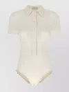 Magda Butrym Lace Trim Short Sleeves Bodysuit In Neutral