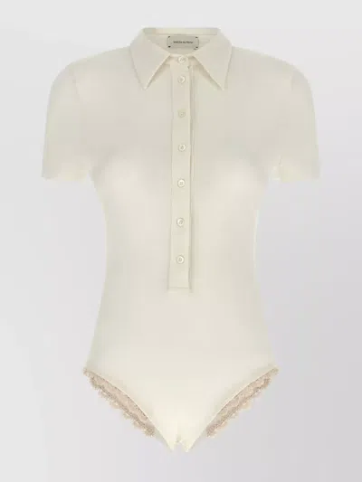 Magda Butrym Lace Trim Short Sleeves Bodysuit In Neutral