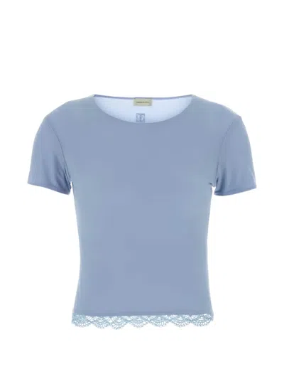 Magda Butrym Short Sleeve Round Neck Lace Trim Top In Metallic