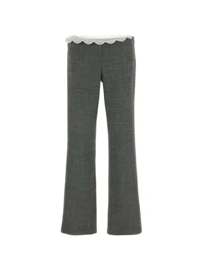Magda Butrym Broderie Anglaise-trimmed Herringbone Stretch-wool Flared Pants In Multi