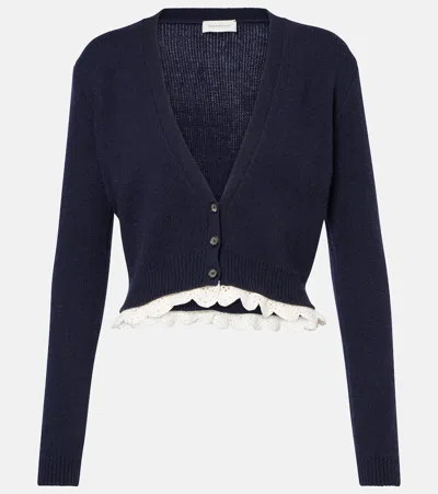 Magda Butrym Lace-trimmed Cashmere Cardigan In Navy