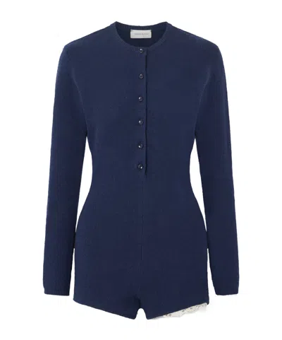 Magda Butrym Lace-trimmed Cotton-blend Terry Cloth Bodysuit In Blue