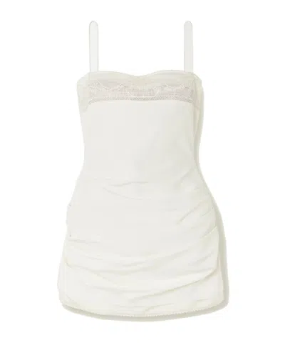 Magda Butrym Lace-trimmed Gathered Silk Mini Dress In White