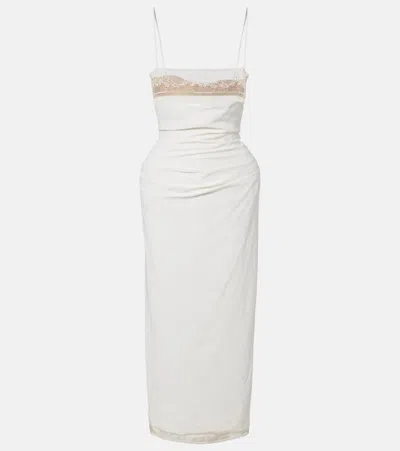 Magda Butrym Midi Corset Dress With Lace Neckline In Cream In White