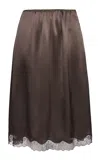 Magda Butrym Lace-trimmed Silk Midi Skirt In Brown